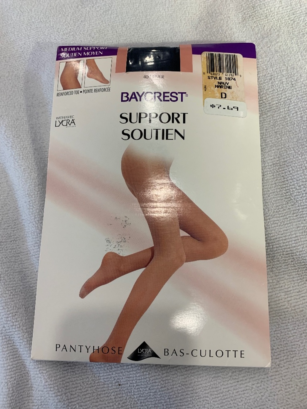 Vintage 90s Baycrest Dark Navy Support Pantyhose Size D 40 Denier Made in Canada